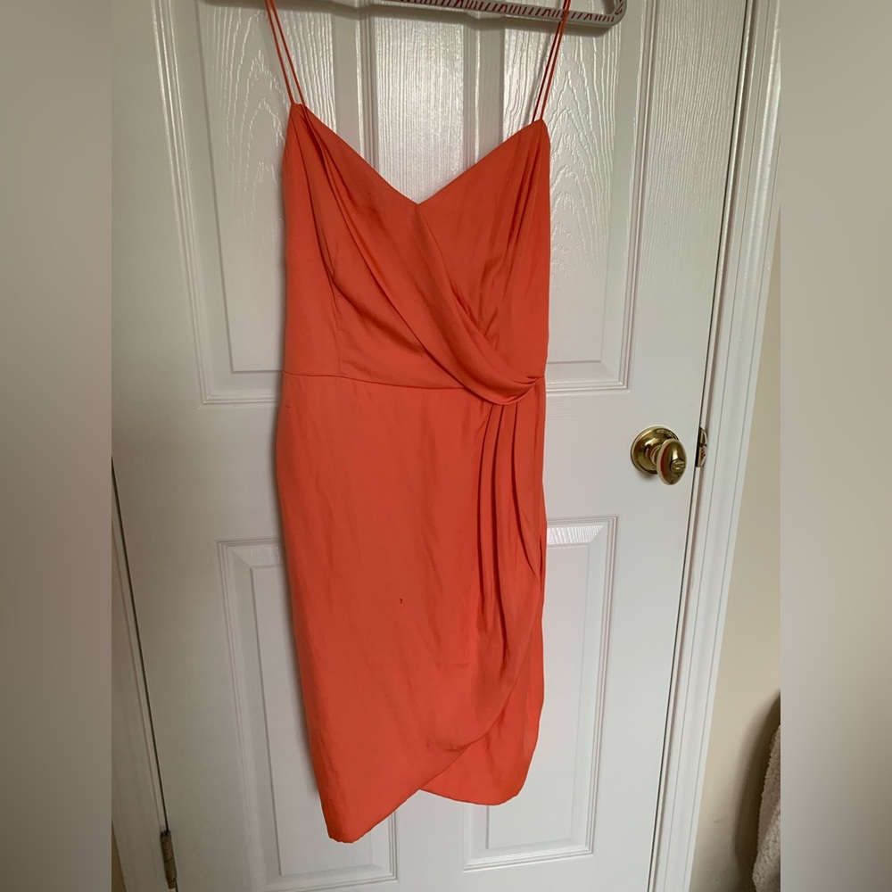 NWT Banana Republic Mini Faux Wrap Dress: Orange, Lined, Spaghetti Straps Zip 14